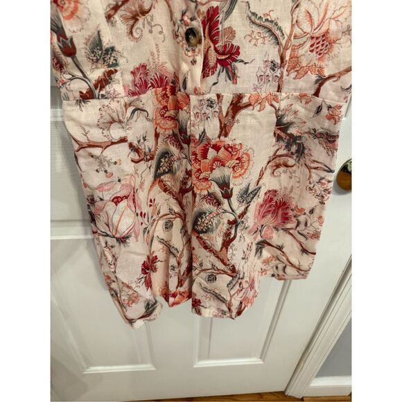 Saiph Lab Italy Beige & Rose Asian Inspired Linen Button Up Romper sz M EUC - Picture 6 of 9